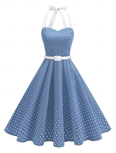  Années 1950 Rétro Vintage Midi Robe trapèze Robe Évasée Sans manches Ajusté & Évasé Balançoire Déguisement Femmes Carnaval Saint-Valentin Mascarade Vacances Tenue Quotidienne Enterrement de Vie de