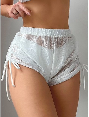  Damen Badeanzug Dehnbare Boxershorts Shorts Bademode Hohe Taille Urlaub Strandbekleidung Einfarbig Ärmellos Badeanzüge
