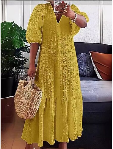  Damen Midikleid A Linie Kleid Lässig Täglich Lässiger Schnitt Einfach Halbarm V Ausschnitt Schwarz Weiß Gelb Sommer Frühling Herbst