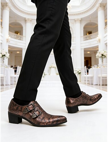  Chaussures à double boucle pour homme en similicuir marron avec motif, élégantes chaussures de mariage, parfaites pour le marié et les invités.