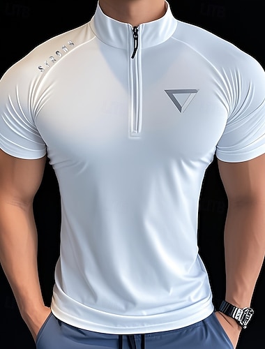  Per uomo Tinta unita T-shirt da corsa Maglia a compressione Maglia da corsa Estate Primavera Autunno Con zip Manica Corta Asciugatura Rapida Compressione Traspirante Allenamento in Palestra