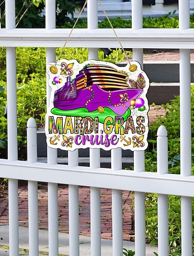  2-pakning Mardi Gras cruisedørskilt, hengende treplakett til cruiseskipslugardør, feriedekorasjon til Fat Tuesday, festutstyr til karnevalscruise &dørhenger