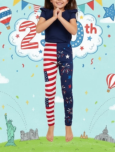  Mädchen 3D Flagge Gestreift Hose Leggings 3D-Druck Frühling Herbst Streetwear Basic Stumpfhosen Kinder 4-12 Jahre Lässig Täglich Outdoor Normale Passform