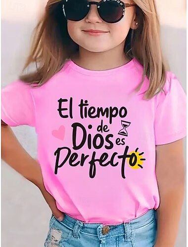  Voor meisjes 3D Grafisch Brief T-shirt Korte mouw 3D-afdrukken Zomer Lente Sport Modieus Streetwear Kinderen 4-12 jaar Strakke ronde hals Casual Dagelijks Buiten Normale pasvorm