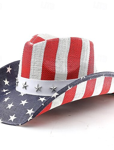  250e anniversaire des États-Unis Rétro Vintage Far West Chapeau de Cowboy Chapeau de cow-girl Cowgirl Cow-boy Cowboy de l'Ouest Déguisement Unisexe Mascarade 4 Juillet Soirée Jour de l'indépendance
