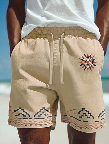  Pánské Geometriské vzory Geleneksel Sluneční totem Kraťasy Neformální šortky Bavlněné kraťasy Středně vysoký pas Vintage Retro Dovolená Na den Boční kapsy Elastická šňůrka v pase Návrhář Oblečení