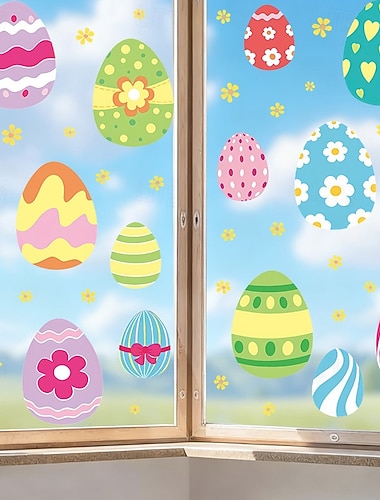  8 arkuszy (2 zestawy po 4) naklejek na okna z motywem króliczka wielkanocnego, samoprzylepne naklejki na okna w salonie z motywem kreskówek