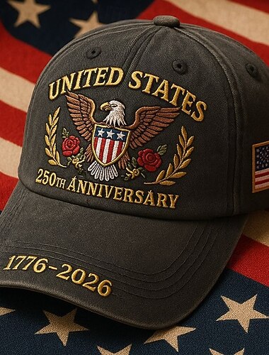  Bestickte Kappe zum 250. Jahrestag der Vereinigten Staaten, patriotische Kappe mit USA-Adler-Design, Vintage 1776–2026, bestickte Baseballkappe mit amerikanischer Flagge für Damen und Herren