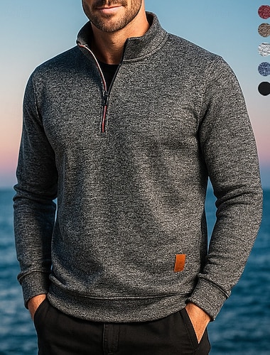  Miesten Vaellustop Neljännesvetoketjullinen neulepusero Pitkähihainen Stand-kaula-aukko Tee paita Topit Ulko- Kevyt Elastinen Hengittävä Talvi Syksy Quarter-zip Polyesteri Tumman harmaa Musta Burgundi