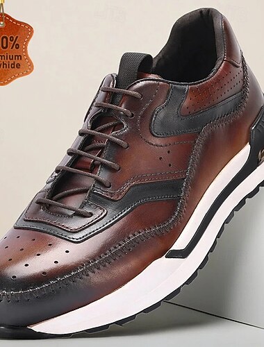  Baskets en cuir marron pour homme – cuir de vachette de qualité supérieure avec perforations pour une marche confortable et élégante