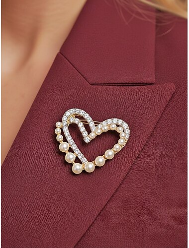  Damebrosje i legering + imitert perle med hjerte, flere design tilgjengelig, ideell for valentinsdagen, bryllup og hverdagsbruk