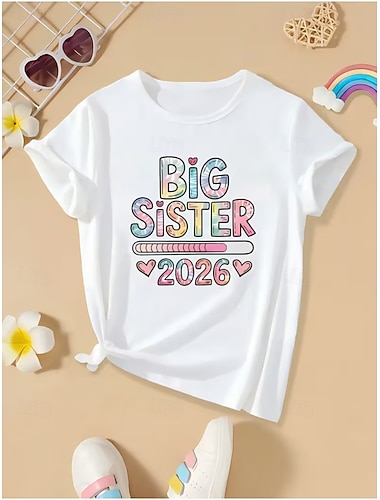  Flickor 3D Grafisk Bokstav T-shirt Kortärmad 3D-tryck Sommar Vår Sport Mode Streetwear Barn 4-12 år Rund hals Ledigt Dagligen Utomhus Normal