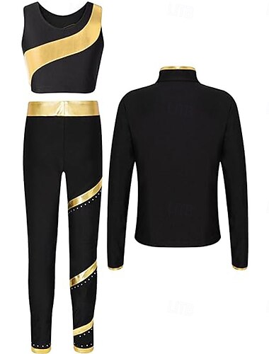  Kunstschaatsjas met broek voor dames en meisjes, ijsschaatsbroek/legging, outfit in zwart, blauw, fuchsia, fleece, spandex, rekbaar, trainings-, oefen- en wedstrijdschaatskleding, thermisch, warm.