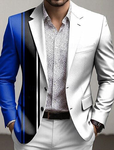  رجالي ألوان متناوبة التدرج جاكيت بليزر معطف ذكي مريح متنفس فني كاجوال فضفاض مناسب للبس اليومي ملابس الحفلات والسهرات طباعة ثلاثية الأبعاد Buttons متعدد الجيب الربيع خريف & شتاء حز كم طويل