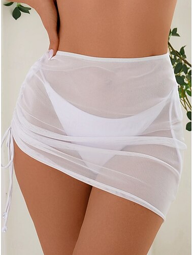  Femmes Maillots de Bain Vêtement couvrant Jupe Maillot de bain Cordon de serrage Vacances Tenues de plage Couleur Unie Sans manches Maillots de bain