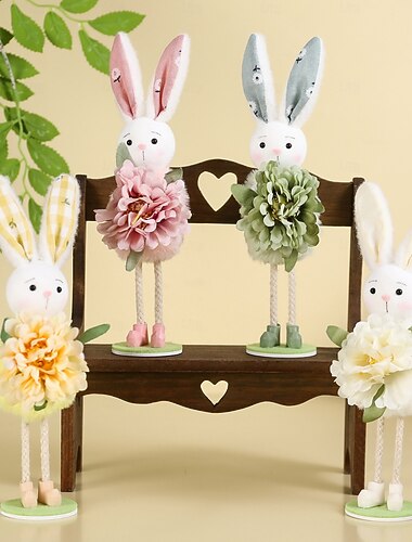  Osterkörbchen Füller Osterhase Dekorationen für Zuhause Handgemachte Stehende Kaninchenfiguren mit Blumen Süße Frühlings Osterdekoration für Etageren Tisch Regal Kaminsims