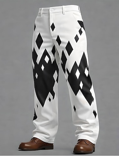  Homens Geométrica Grade / xadrez Abstrato Calças Social Calças de Terno Cintura Média Casual Ao ar livre Dia a Dia Calça social com corte relaxado e frente lisa com bolsos laterais Primavera Outono