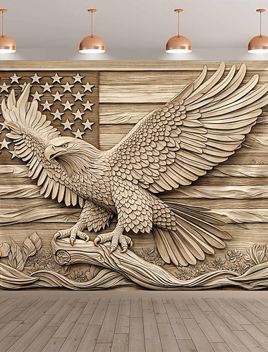  Tapiz mural del 250 aniversario de EE. UU. con ilusión óptica 3D de águila sobre impresión plana 2D con textura de madera, ideal para la decoración patriótica del 4 de julio, Día de la Independencia.