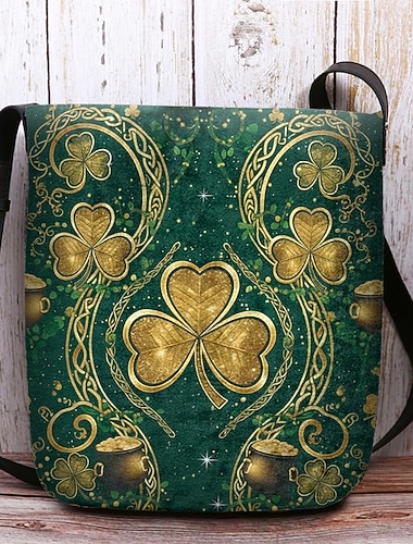 Dames crossbodytas voor St. Patrick's Day – verkrijgbaar in verschillende patronen, grote inhoud, bedrukt polyester, perfect voor feestjes en festiviteiten.