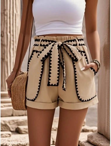  Dame Shorts Sommershorts Strandshorts Casual shorts Ferie Mote Gatemote Kort Høy Midje عادي Lapper Lomme Elastisk midje Komfort Lettvekt Myk Elastisk utendørs Gate Ferie Aprikos Svart Hvit Grønn Vår