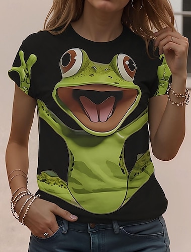  Dame T skjorte Trykt mønster Grafisk Dyr Årgang Stilfull Klassisk Kortermet Crew-hals Rund hals Vanlige topper Daglig Helg Svart Lysegrønn Rosa Aprikos Sommer Vår Høst Vinter