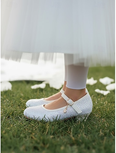  Barnesko med glittermotiv til blomsterpiker i Mary Jane-stil, lav hæl, glitrende øvre del og sikker spennestropp, elegante prinsessesko til jenter, perfekte sko til bryllupsblomsterpiker til