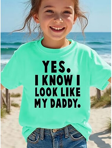  Ragazze 3D Grafico Lettera Maglietta Manica Corta Stampa 3D Estate Primavera Sport Moda Streetwear Bambini 4-12 Anni Girocollo Casuale Quotidiano All'aperto Vestibilità regolare