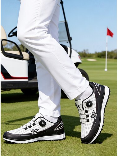  Chaussures de golf pour hommes en similicuir bleu et blanc – des chaussures élégantes et confortables pour les golfeurs et les amateurs de sport.