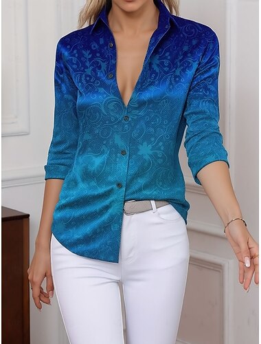  בגדי ריקוד נשים חולצה גראפי גיאומטרי מופשט וינטאג' מסוגנן מודרני שרוול ארוך צווארון חולצה חולצות רגילות יומי חגים פול אדום ושחור אביב סתיו חורף