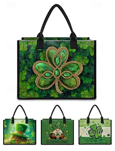  Damestas voor St. Patrick's Day – verkrijgbaar in verschillende designs, grote inhoud, bedrukt polyester, perfect voor feestelijke gelegenheden.