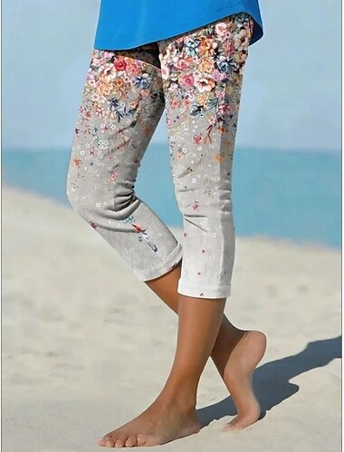  Damen Grafik Schlank Caprihose Urlaub Basic Athleisure Wadenlang Mittlere Taillenlinie Komfort Dehnbar Urlaub Formell Straße Beige Khaki Sommer Frühling Schmale Passform