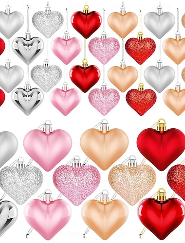  36-teiliges Set herzförmiger Valentinstagsdekorationen, 3 Stile, 2 Größen, mehrfarbige Herzanhänger für den Weihnachtsbaum, Hochzeiten, Jahrestage und Weihnachten. & Party