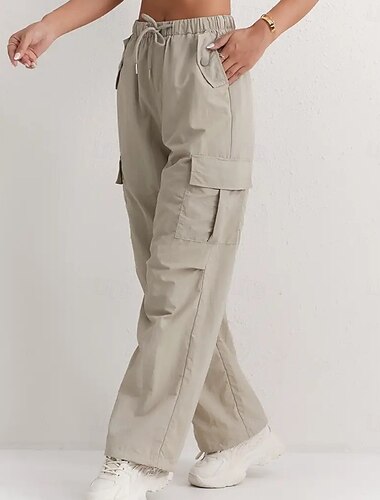  Dames Cargohosen Broek Vrijetijdsbroek Vakantie Modieus Casual / Dagelijks Volledige lengte Hoge taille Effen Kleur Effen Trekkoord Zak Breed Been Comfort Sneldrogend Zacht Inelastisch Buiten