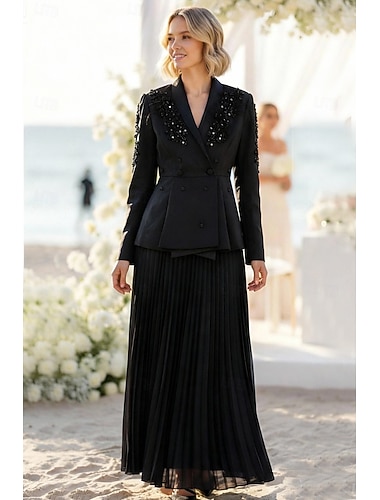  Dames Blazerjurk Tweedelig A-lijn cocktail Kantoor Werk Elegant Lange mouw Tot de grond Tot de enkel Inkeping Strijkijzer Dubbele rij knopen