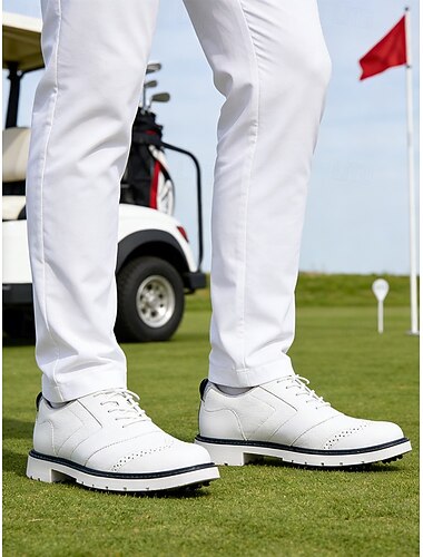  Hvite, casual golfsko for menn, klassisk snøringdesign, lett og komfortabel passform, allsidige sko for golf, turgåing og utendørsaktiviteter