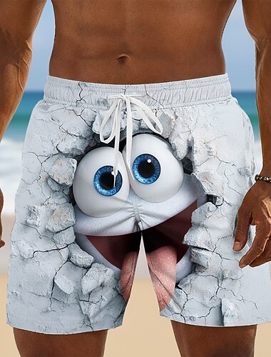  Herre 3D Print 3D-tegneseriefigur Smilefjes Badeshorts Surfeshorts Medium Midje Hawaiisk Morsom Strandferie Sidelommer Mesh fôr Elastisk snøring i midjen Designer Klær