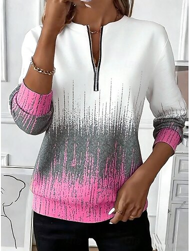  Mulheres Moletons com zíper Zíper Imprimir Gráfico Geométrica Moda Casual Manga Longa Decote Redondo Tops regulares Rua Dia a Dia Azul Rosa Verde Verão Primavera Outono