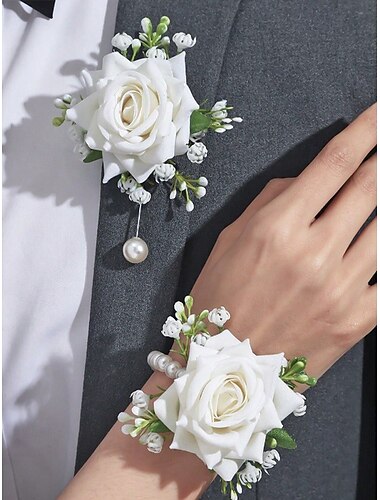  Set aus Ansteckblume und Corsage für Brautjungfern und Trauzeugen, erhältlich in verschiedenen Farben, aus Polyester, perfekt für Hochzeiten und Feiern