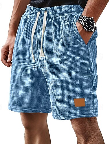  Herren Waffel Waffel-Shorts Shorts Freizeitshorts Shorts mit Struktur Tasche Elastischer Bund Einfach Komfort Atmungsaktiv Knielang Lässig Outdoor Strand Urlaub Mode Schwarz Weiß Mikroelastisch