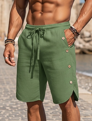  Herren Shorts Leinenshorts Sommershorts Strandshorts Kordelzug Elastischer Bund Seitenknopf Einfach Leicht Atmungsaktiv Knielang Outdoor Strand Ferien Urlaub Retro Vintage Schwarz Weiß Mikroelastisch