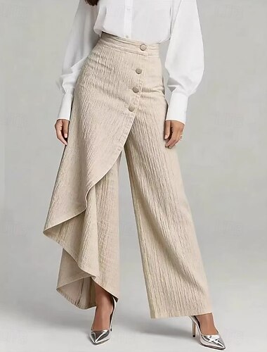  Mujer Pantalones Pantalones de verano Pantalones anchos Elegante Vintage Longitud total Media cintura Plisado Perneras anchas Comodidad Ligero Suave Casual Diario Hogar Azul Piscina Caqui Verano