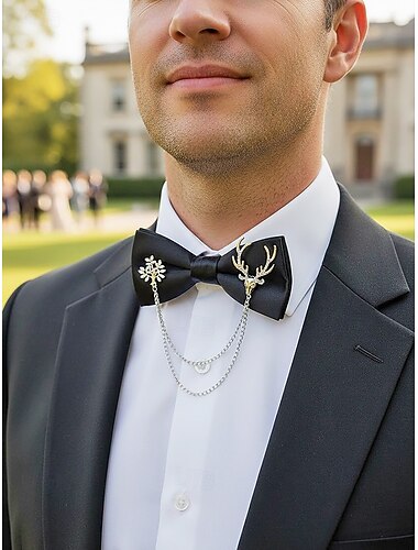  男性用ポリエステル製蝶ネクタイ - 複数のデザイン、ゴールドまたはシルバーのチェーン、結婚式や夜のパーティーに最適