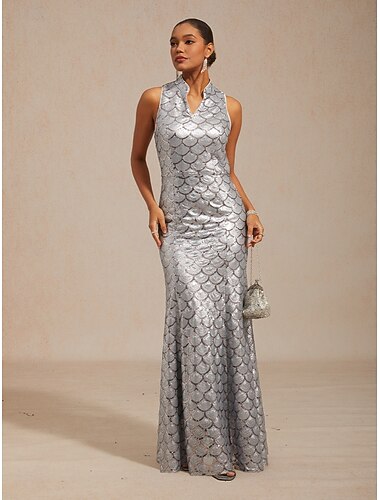  Női Maxiruha Hüvelyruha Elegáns Grafika Ujjatlan Állógallér Ezüst