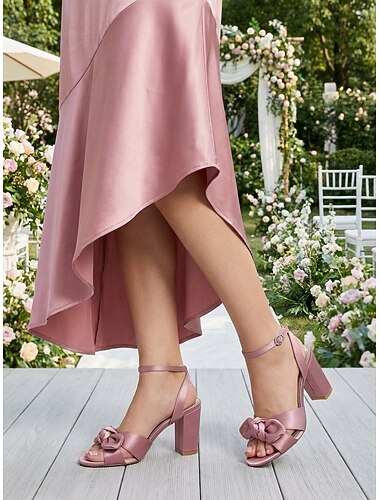  Gele sandalen met strik en blokhak voor dames, elegante open teenschoenen voor bruiloftsgasten bij buitenceremonies.