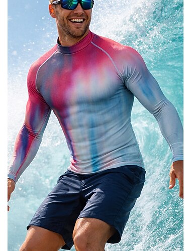  Miesten Ihottumissuoja Uimapaita Kaltevuus UPF50+ UV suoja Nopea kuivuminen Pitkähihainen Uima-asut Rash guard -suojapaita Lainelautailu Melonta Hiekkaranta Kesä