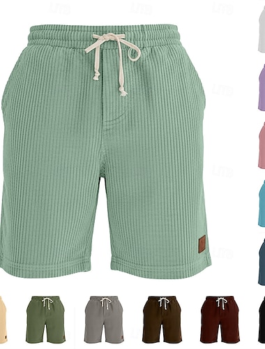  Herren Sommershorts Freizeitshorts Cordshorts Kordelzug Tasche Elastischer Bund Einfach Komfort Atmungsaktiv Knielang Outdoor Urlaub Sport Lässig Schwarz Weiß Unelastisch