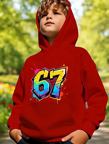  Unisex 3D Grafisk Morsom slang 67 Hattetrøje Pullover Langermet 3D-utskrift Vår Høst Sport Mote Gatemote Barn 4-12 år Med hette Avslappet Daglig utendørs Normal