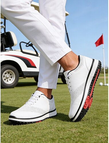  Chaussures de golf blanches pour homme, confortables et respirantes, design élégant, parfaites pour le golf ou les activités sur le thème du golf.