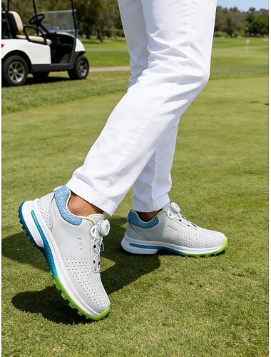  férfi fehér és kék golfcipő – párnázott kényelem, tartós műbőr, tökéletes golfozáshoz és mindennapi sportokhoz