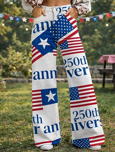  250. rocznica USA Retro / vintage 1970 Spodnie Spodnie z szerokimi nogawkami Hipisowskie Dyskoteka Wysoka talia Strój na bal maskowy Damskie Bal maskowy 4 lipca Dzień Niepodległości Dla dorosłych
